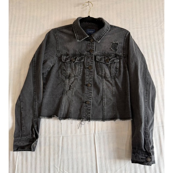 Ci Sono Jackets & Blazers - Ci Sono Womens Black Distressed Cropped Denim Jacket Raw Hem DJK37A Large